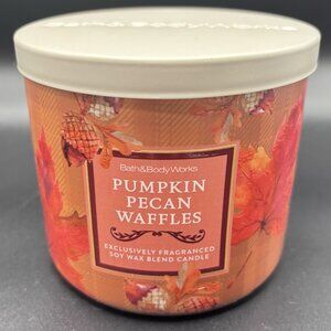 Bath & Body Works Pumpkin Pecan Waffles 3 Wick Candle 14.5 oz Fall Autumn Maple